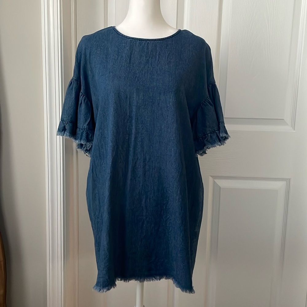 Lumiére Denim Fringe Dress Size S